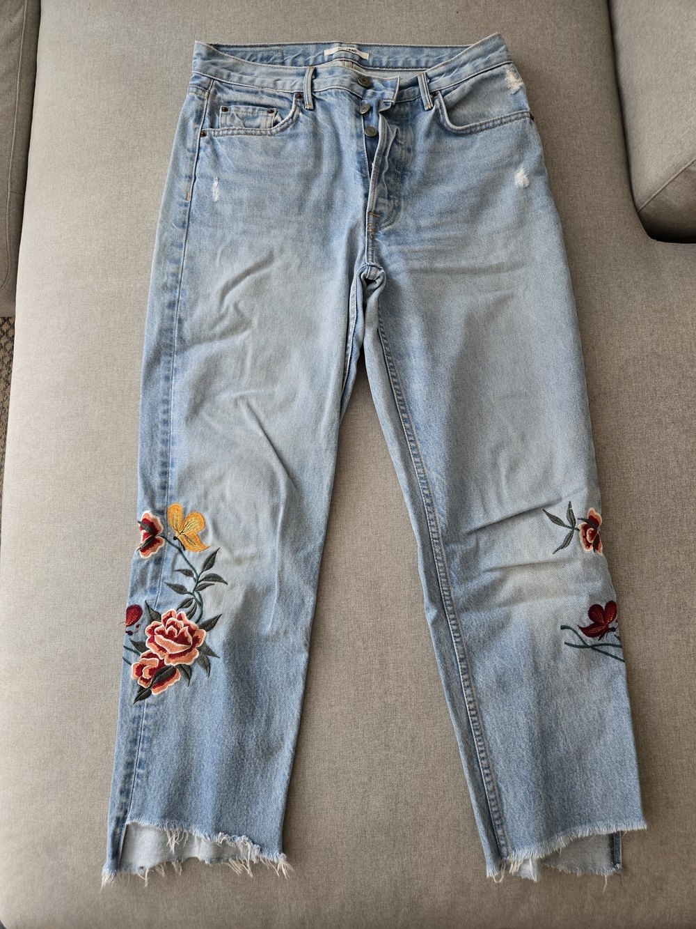 GRLFRND High-Rise Jeans with Floral Embroidery, 28